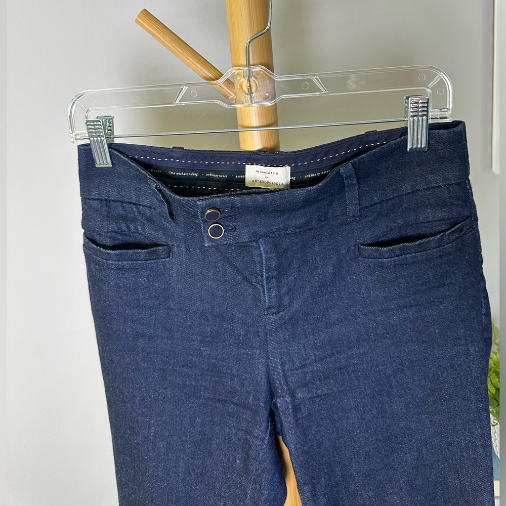 Anthropologie Essential Slim Denim Crop Trouser Dark Blue Jean Mid Rise Size 2 - Picture 8 of 11